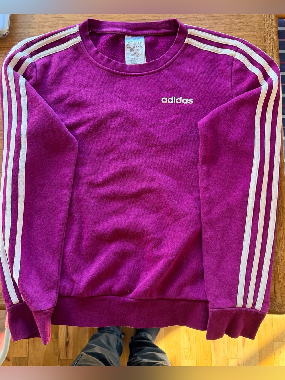 Adidas Purple Crewneck Sweatshirt with White Stripes XS